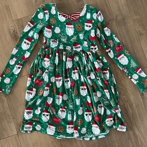 Little Sleepies Green Santa Print Kids Dress
